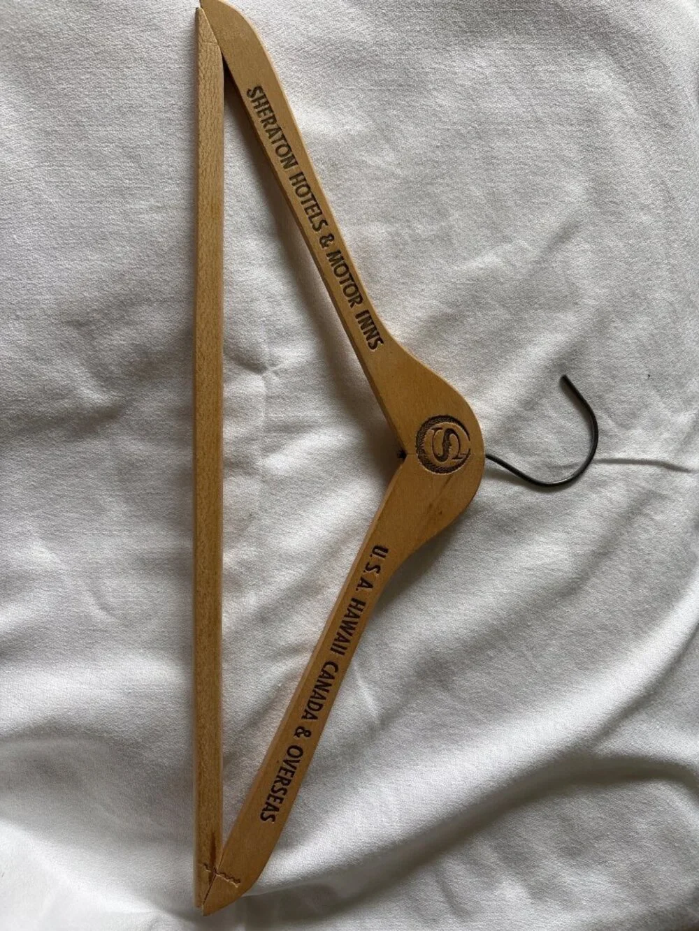 Vintage Sheraton Hotels & Motor Inns Wooden Hanger With Metal Hook